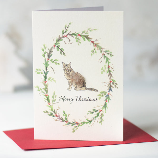 Cat and Wreath Christmas card
