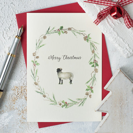 Sheep and wreath Christmas card