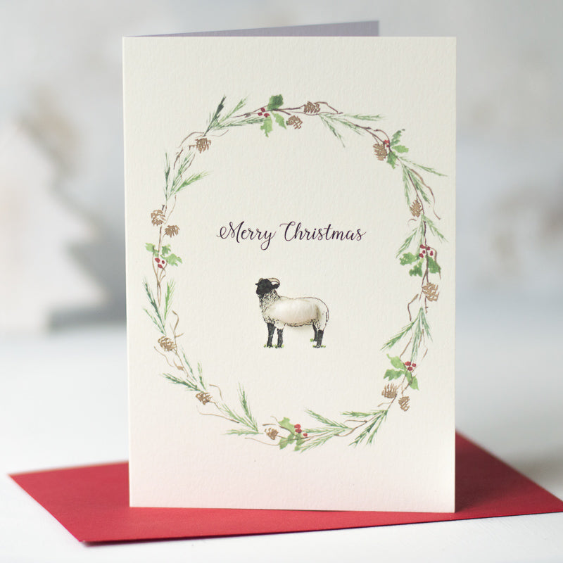 Sheep and wreath Christmas card