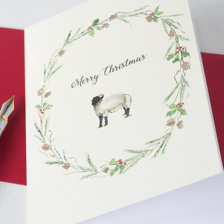 Sheep and wreath Christmas card