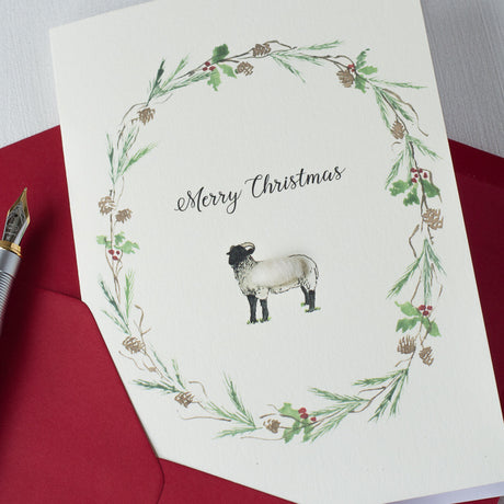 Sheep and wreath Christmas card