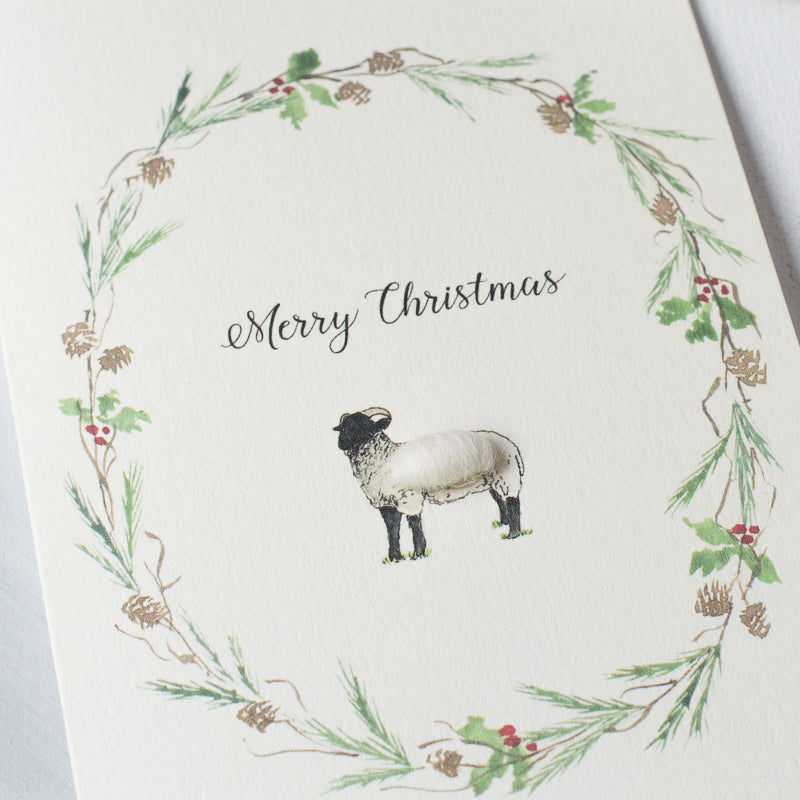 Sheep and wreath Christmas card