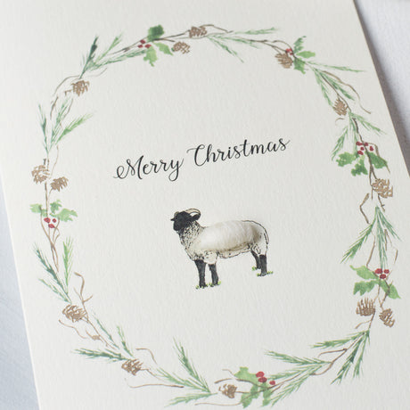 Sheep and wreath Christmas card