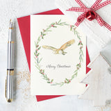 Owl and wreath Christmas card