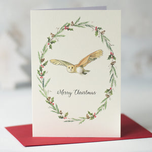 Owl and wreath Christmas card