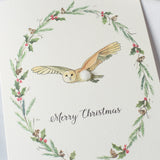 Owl and wreath Christmas card