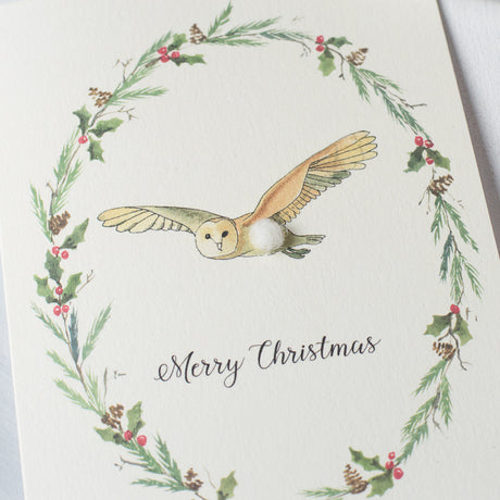 Owl and wreath Christmas card