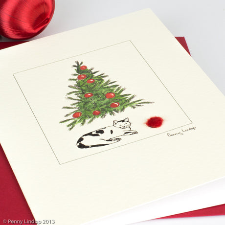 Cat and tree Christmas Card