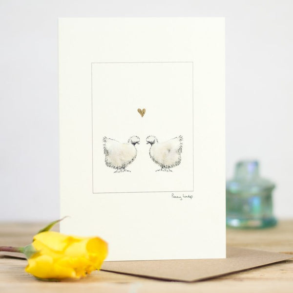 Chicken greeting card - Silkies and Heart