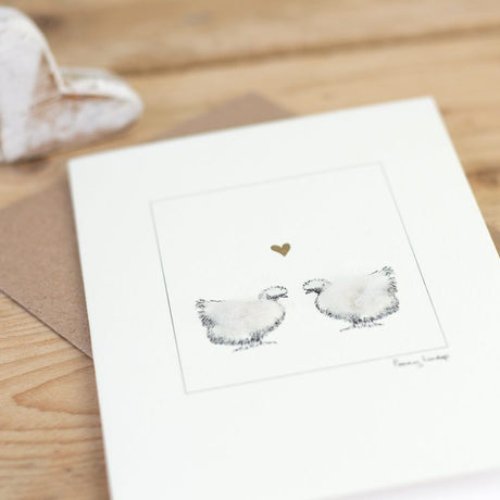 Chicken greeting card - Silkies and Heart