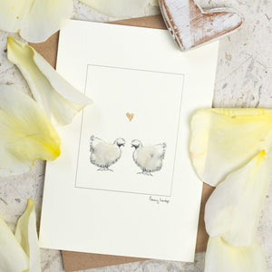 Chicken greeting card - Silkies and Heart