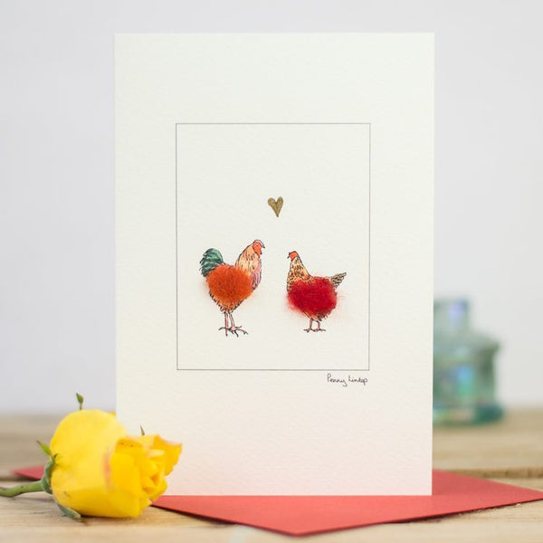 Chickens in love greetings card - Hen and Cockerel
