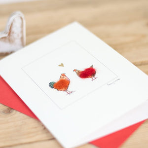 Chickens in love greetings card - Hen and Cockerel