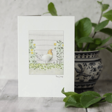 Chicken greetings card - Hen in Flower Bed
