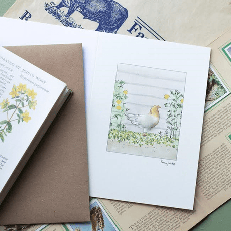 Chicken greetings card - Hen in Flower Bed