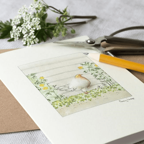 Chicken greetings card - Hen in Flower Bed