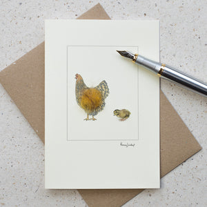 Chicken greetings card - Gold Laced Wyandotte Hen & Chick