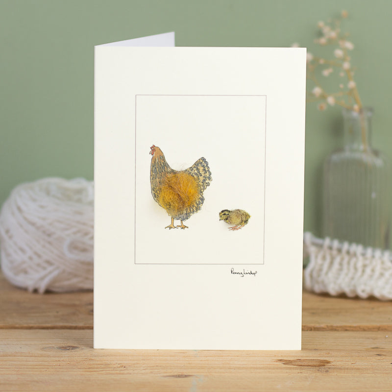 Chicken greetings card - Gold Laced Wyandotte Hen & Chick