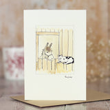 Cat & Donkey In Stable greetings card