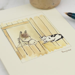 Cat & Donkey In Stable greetings card