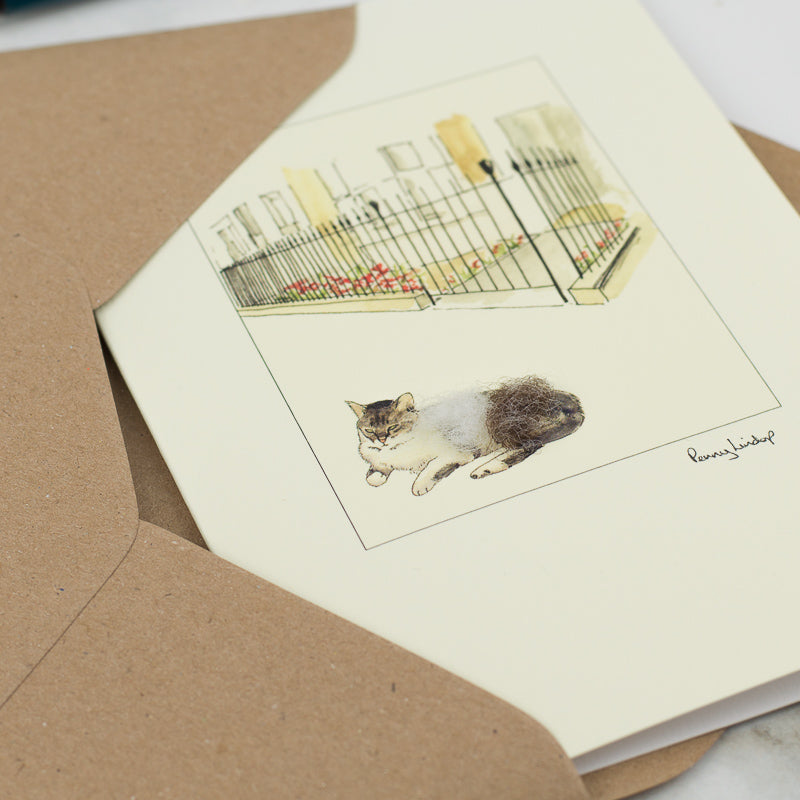 Grey and White Cat greetings card