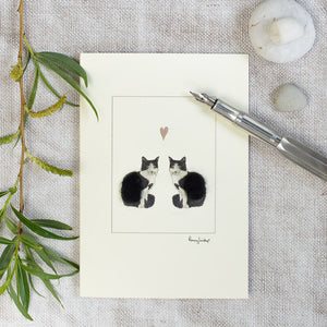 Cats in love greetings card - Black and White Cats with Heart