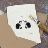 Cats in love greetings card - Black and White Cats with Heart