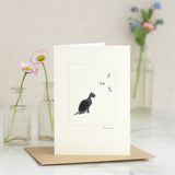Cat Black & white watching flies greetings card