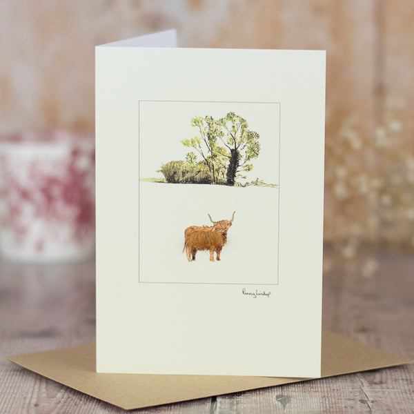Cow Highland with tree greetings card