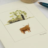 Cow Highland with tree greetings card