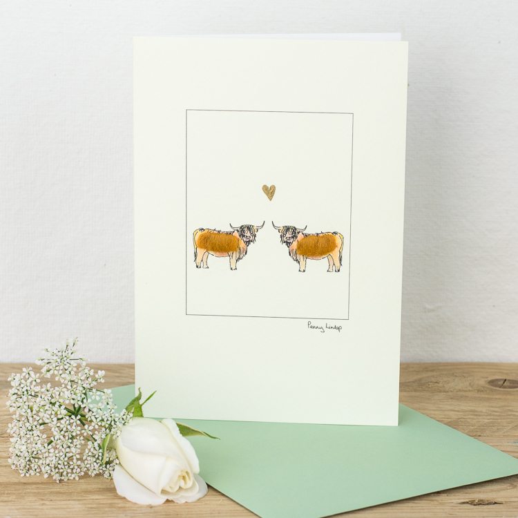 Highland Cows in Love card