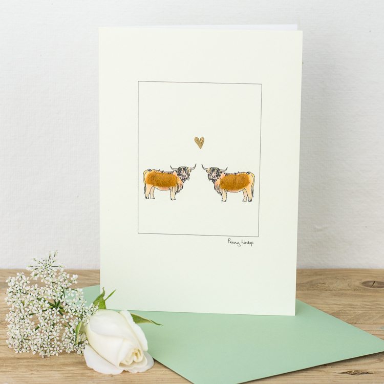 Cow greetings card - Highland Cows & Heart