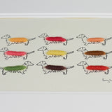 Dachshund bespoke print with 9 colourful sausage dogs