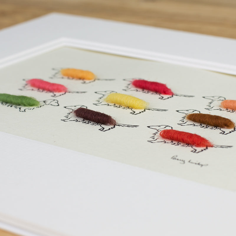 Dachshund bespoke print with 9 colourful sausage dogs