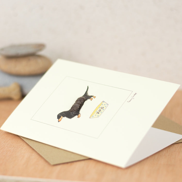 Dachshund greetings card, black and tan Dachshund