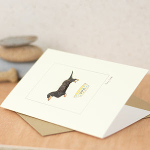 Dachshund greetings card, black and tan Dachshund