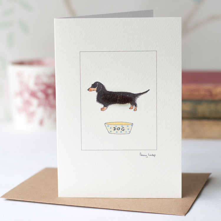 Dachshund greetings card, black and tan Dachshund