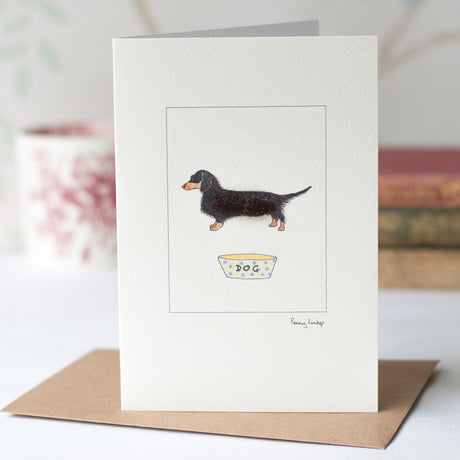 Dachshund greetings card, black and tan Dachshund