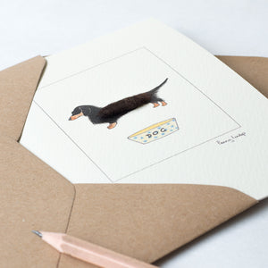 Dachshund greetings card, black and tan Dachshund