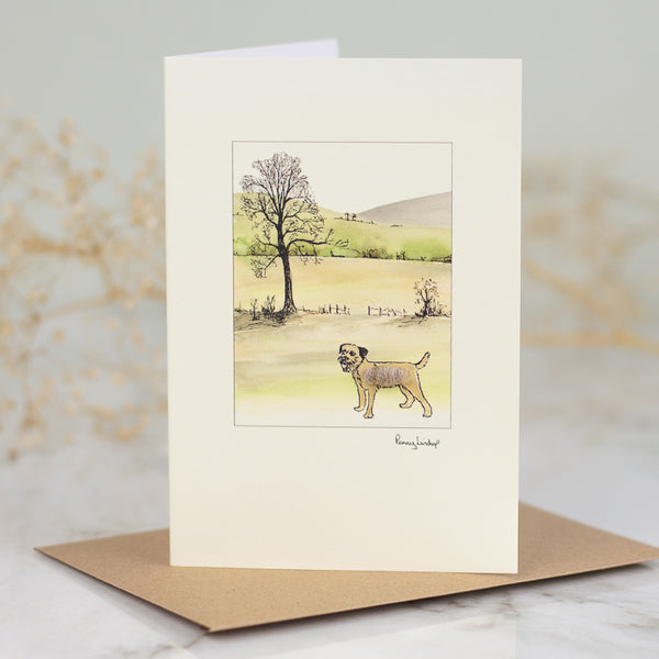 Border Terrier & Hillside Scene Card