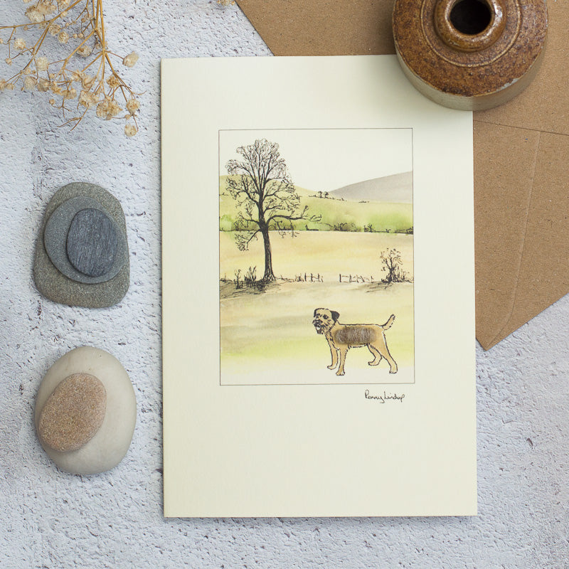 Border Terrier & Hillside Scene Card