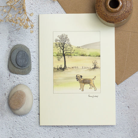 Border Terrier & Hillside Scene Card