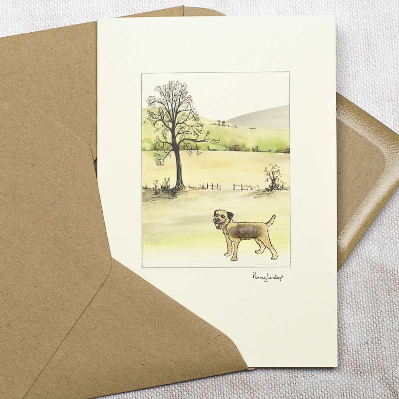 Border Terrier & Hillside Scene Card