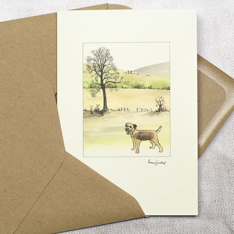 Border Terrier & Hillside Scene Card
