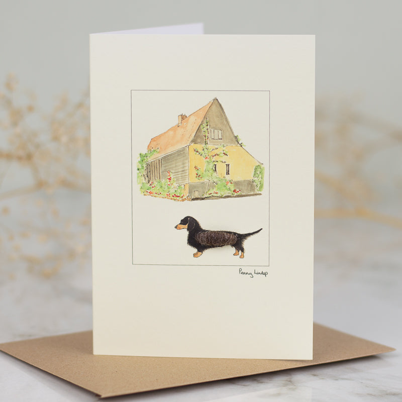 Dachshund & Barn greetings card