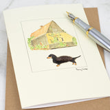 Dachshund & Barn greetings card