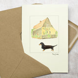 Dachshund & Barn greetings card