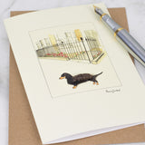 Dachshund & House with Iron Railings greetings card