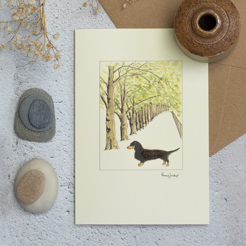 Dachshund & Tree Lined Avenue Card