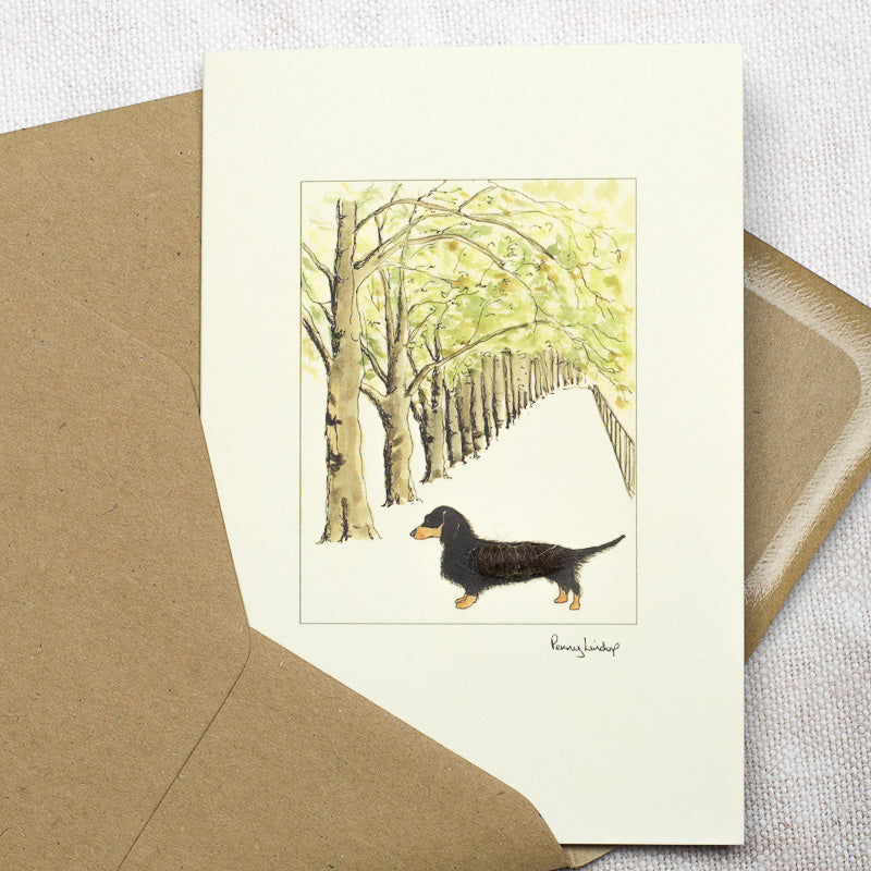 Dachshund & Tree Lined Avenue Card